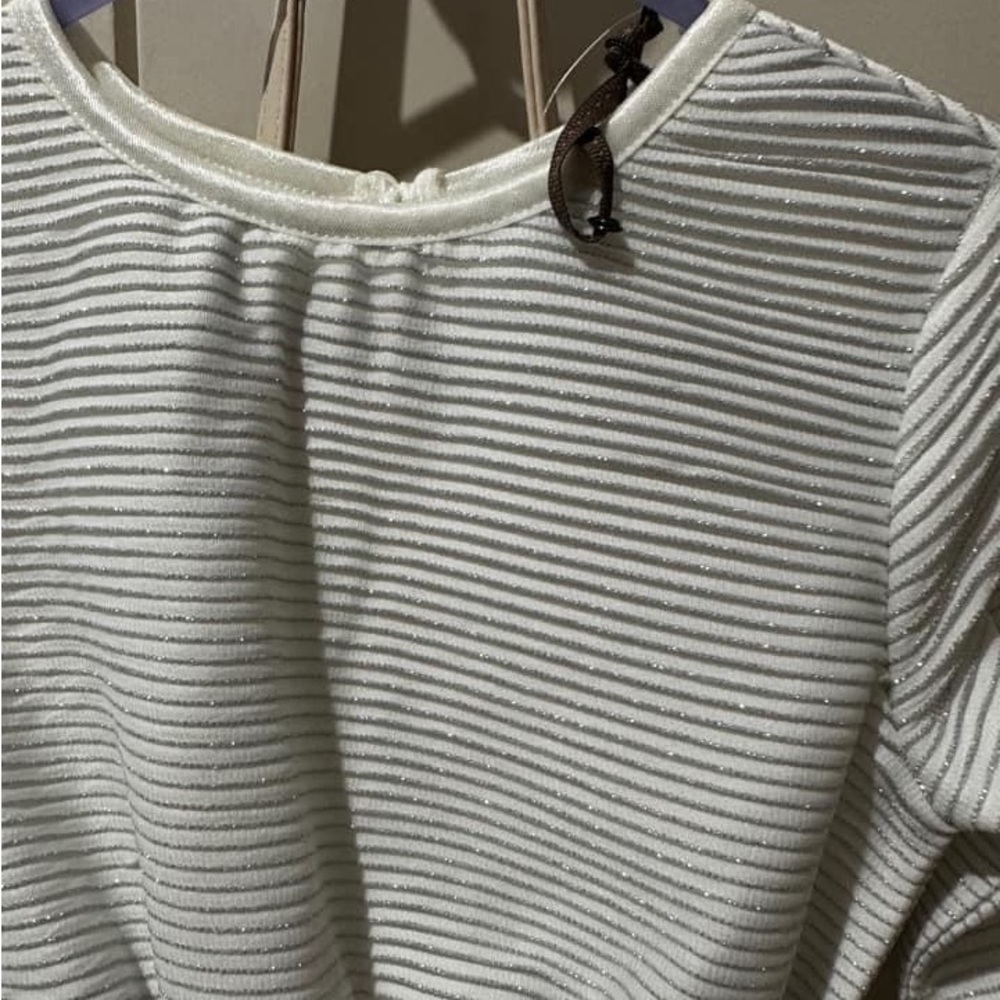NWOT ORIGAMI Evie Long Sleeve Lurex Stripe Tutu Dress WHITE - Picture 7 of 14